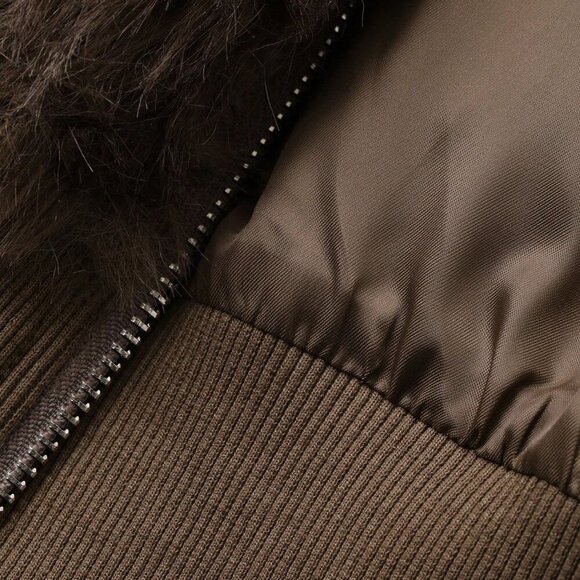 Khaki Casual Women's Short Stand Collar Faux Fur Jacket - Picture 7 of 7